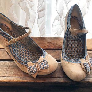 Ruby Shoo Suede Mary Jane Blue & Camel Shoe Size UK Size 38 | US 7.5-8